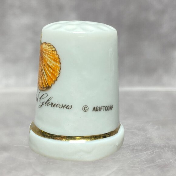 Porcelain Thimble Gold Trim & Scallop Shell Design Pecten Gloriosus By Agiftcorp - Picture 2 of 10